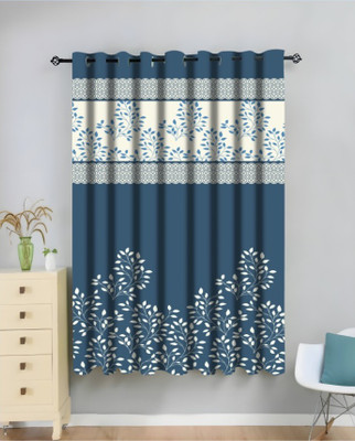S VEERA 154 cm (5 ft) Window Polyester Room Darkening Curtain Single Curtain(Blue, Floral)