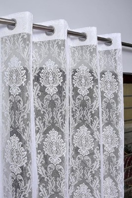 PICTAS 275 cm (9 ft) Net Semi Transparent Long Door Curtain (Pack Of 2)(Floral, White)