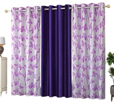 NAVSANG 213 cm (7 ft) Polyester Room Darkening Door Curtain (Pack Of 3)(Self Design, Purple)