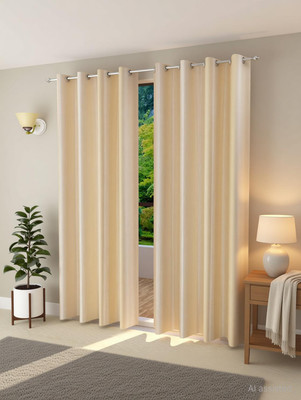 Fabrilia 152 cm (5 ft) Window Polyester Room Darkening Curtain (Pack Of 2)(Cream, Plain)