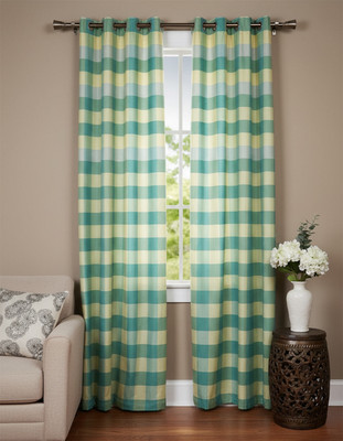 UBH 163 cm (5 ft) Window Polyester Semi Transparent Curtain (Pack Of 2)(Multicolor, Checkered)