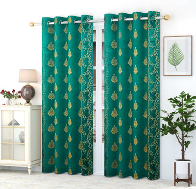 Drape And Decor 274.32 cm (9 ft) Long Door Velvet Room Darkening Curtain (Pack Of 2)(Aqua, Self Design)