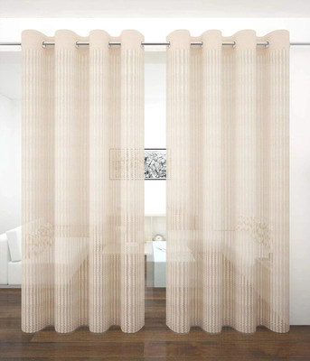 BANAVY 152 cm (5 ft) Window Tissue, Net Semi Transparent Curtain (Pack Of 2)(Cream, Striped)