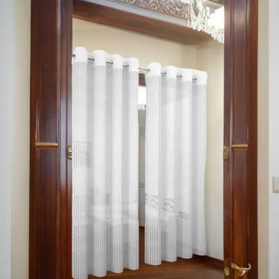 IJYA 210 cm (7 ft) Net Semi Transparent Door Curtain (Pack Of 2)(Self Design, White)