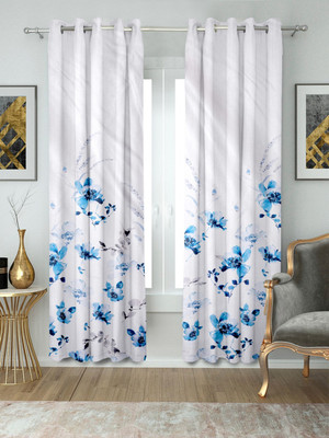 RD 214 cm (7 ft) Door Polyester Room Darkening Curtain Single Curtain(Blue, Floral)