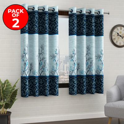 Story@home 152 cm (5 ft) Window Polyester Semi Transparent Curtain (Pack Of 2)(Blue, White, Printed)