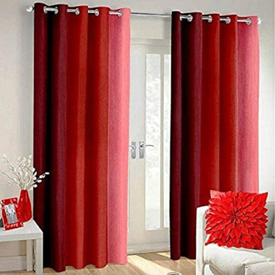 Cordweave 153 cm (5 ft) Window Polyester Semi Transparent Curtain Single Curtain(Red, Solid)