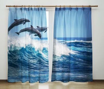 BEST FAB 274 cm (9 ft) Polyester Room Darkening Long Door Curtain (Pack Of 2)(3D Printed, Light Blue)