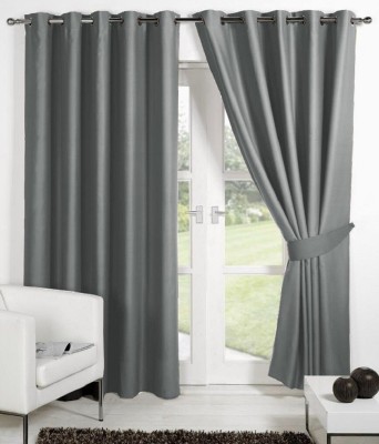 Panipat Textile Hub 274 cm (9 ft) Polyester Long Door Curtain (Pack Of 2)(Solid, Gray)