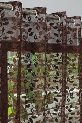 tiyos 215 cm (7 ft) Net Semi Transparent Door Curtain Single Curtain(Floral, Coffee)