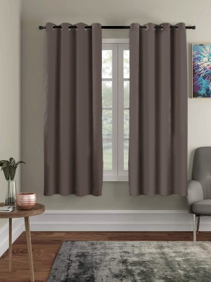 RRC 153 cm (5 ft) Polyester Blackout Window Curtain (Pack Of 2)(Plain, Brown)