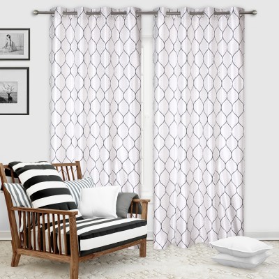 REYANSH DECOR 192 cm (6 ft) Polyester Room Darkening Window Curtain (Pack Of 2)(Printed, Grey-White)