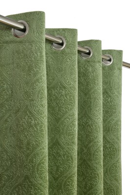 Panipat Textile Hub 214 cm (7 ft) Velvet Room Darkening Door Curtain (Pack Of 2)(Abstract, Light Green)