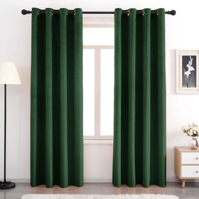 AEROHAVEN 214 cm (7 ft) Velvet Blackout Door Curtain (Pack Of 2)(Solid, Green)