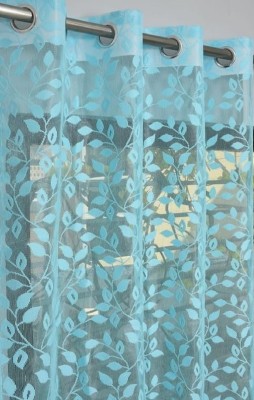 tiyos 275 cm (9 ft) Net Semi Transparent Long Door Curtain Single Curtain(Floral, Aqua)