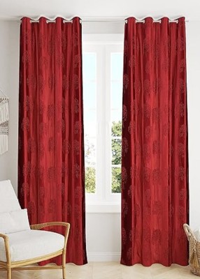 tiyos 275 cm (9 ft) Polyester Semi Transparent Long Door Curtain (Pack Of 2)(Printed, Maroon)