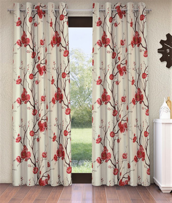 Fashion String 213 cm (7 ft) Door Polyester Semi Transparent Curtain (Pack Of 2)(Maroon, Floral)