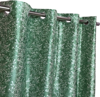 ZARALOOM 275 cm (9 ft) Long Door Polyester Room Darkening Curtain Single Curtain(Green, Floral)