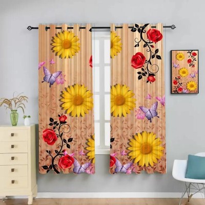 S VEERA 154 cm (5 ft) Polyester Room Darkening Window Curtain (Pack Of 2)(Floral, Light brown)