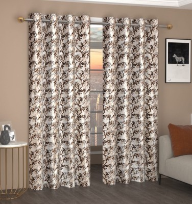 CURTERA 153 cm (5 ft) Polyester Room Darkening Window Curtain (Pack Of 2)(Floral, Coffee)