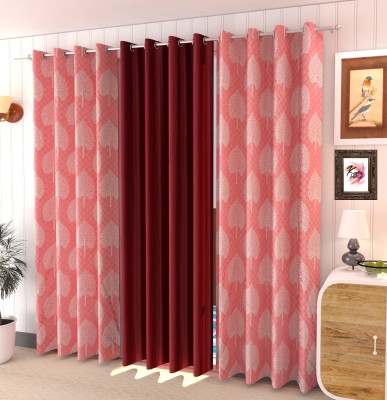 Kraftiq Homes 214 cm (7 ft) Polyester Semi Transparent Door Curtain (Pack Of 3)(Printed, Maroon)