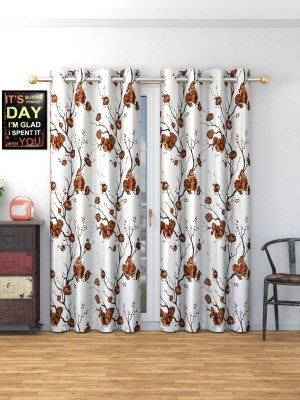 Peacewayz 274.32 cm (9 ft) Polyester Semi Transparent Long Door Curtain (Pack Of 2)(Printed, Brown)