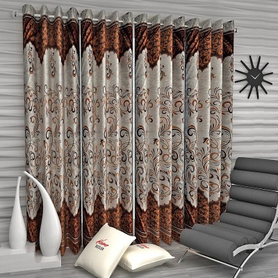 Home Sizzler 153 cm (5 ft) Polyester Semi Transparent Window Curtain (Pack Of 4)(Floral, Brown)