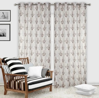 VeNom 213 cm (7 ft) Polyester Semi Transparent Shower Curtain (Pack Of 2)(Floral, Brown)