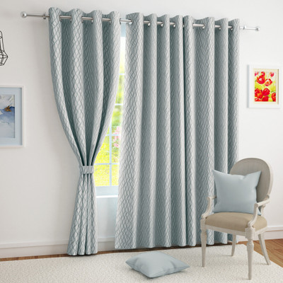 Story@home 242 cm (8 ft) Shower Jacquard Room Darkening Curtain (Pack Of 2)(Grey, Printed)