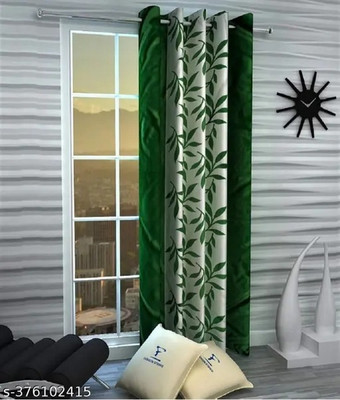 K S Decor 213 cm (7 ft) Window Polyester Room Darkening Curtain Single Curtain(Green, Printed)