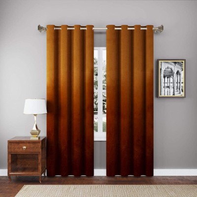 GD Home Fabric 274.32 cm (9 ft) Velvet Blackout Long Door Curtain (Pack Of 2)(Solid, Brown)