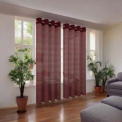 IJYA 210 cm (7 ft) Net Semi Transparent Door Curtain (Pack Of 2)(Self Design, Maroon)