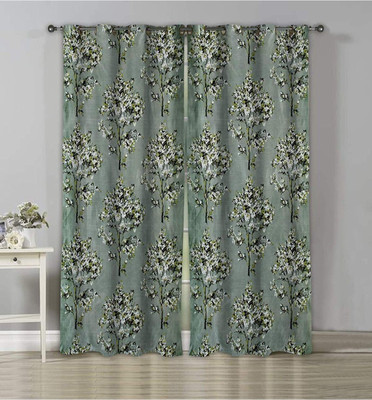 AH ARTSY HOME 214 cm (7 ft) Door Polyester Room Darkening Curtain (Pack Of 2)(Green, Floral)