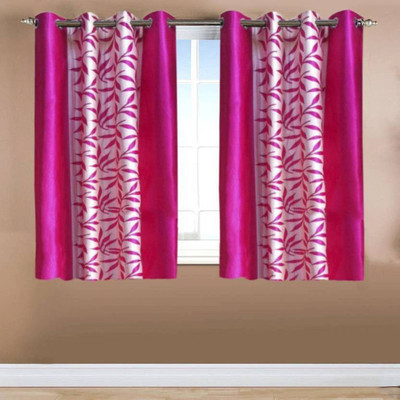 Styletex 151 cm (5 ft) Window Polyester Semi Transparent Curtain (Pack Of 2)(Pink, Floral)
