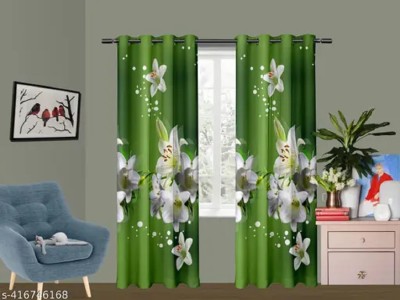 Ad Tex 274 cm (9 ft) Polyester Room Darkening Long Door Curtain Single Curtain(Floral, White)