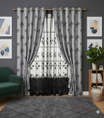 TWOLOVER 213 cm (7 ft) Long Door Cotton Blackout Curtain Single Curtain(Grey, 3D Printed)