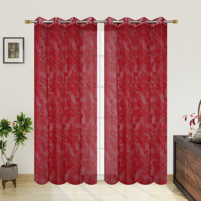 TRUST HOME 213 cm (7 ft) Door Net Transparent Curtain (Pack Of 2)(Maroon, Printed)