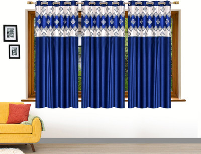 Stella Creations 152 cm (5 ft) Window Polyester Semi Transparent Curtain (Pack Of 3)(Blue, Abstract)