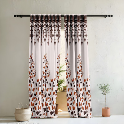 CURTAINRY 152.4 cm (5 ft) Window Polycotton Room Darkening Curtain Single Curtain(Brown, Motif)
