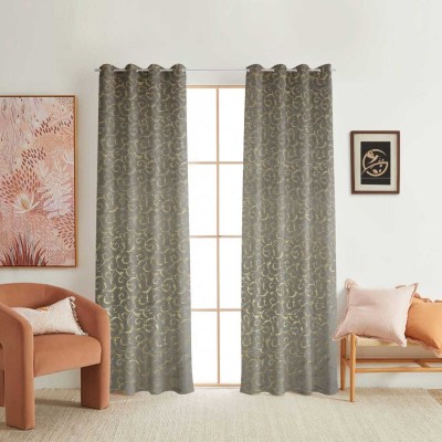 croox 275 cm (9 ft) Velvet Semi Transparent Long Door Curtain (Pack Of 2)(Printed, Grey)