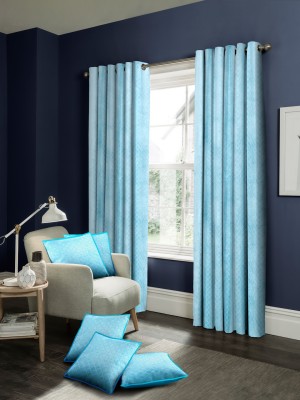 Cortina 274 cm (9 ft) Velvet Room Darkening Long Door Curtain (Pack Of 2)(Abstract, Blue, White)