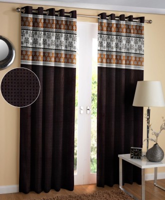 Nendle 274 cm (9 ft) Polyester Semi Transparent Long Door Curtain (Pack Of 2)(Polka, Brown)