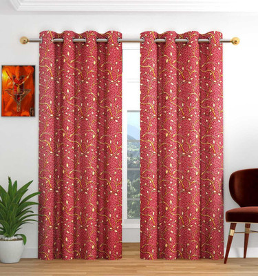 croox 152 cm (5 ft) Window Polyester Semi Transparent Curtain (Pack Of 2)(Red, Floral, Printed)