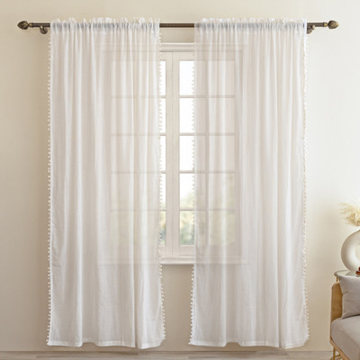 HOMEMONDE 182.88 cm (6 ft) Window Cotton Transparent Curtain (Pack Of 2)(White, Self Design)