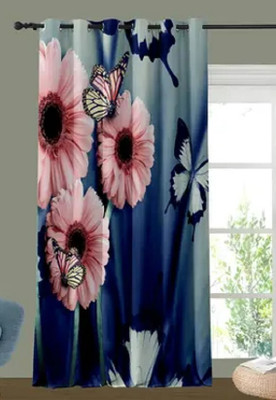sai fashion 274 cm (9 ft) Long Door Polyester Room Darkening Curtain Single Curtain(Blue, Floral)