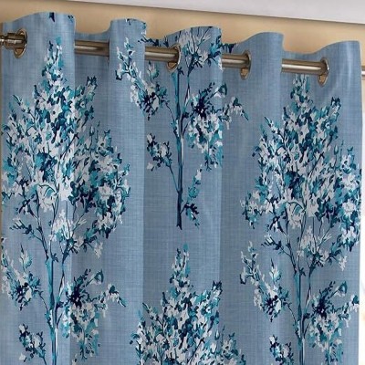 Benchmark 274.32 cm (9 ft) Polyester Room Darkening Long Door Curtain (Pack Of 2)(Floral, Aqua)