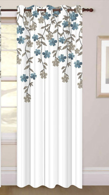 IDV 214 cm (7 ft) Door Polyester Room Darkening Curtain Single Curtain(Blue, Floral)