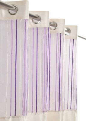 Homefab India 274.32 cm (9 ft) Polyester Semi Transparent Long Door Curtain (Pack Of 2)(Striped, Cream)