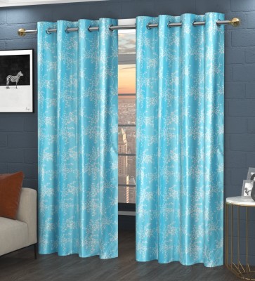 goycors 213.36 cm (7 ft) Polyester Room Darkening Door Curtain (Pack Of 2)(Printed, AQUA)