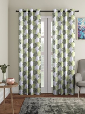 Cortina 210 cm (7 ft) Polyester Semi Transparent Door Curtain (Pack Of 2)(Floral, Green)